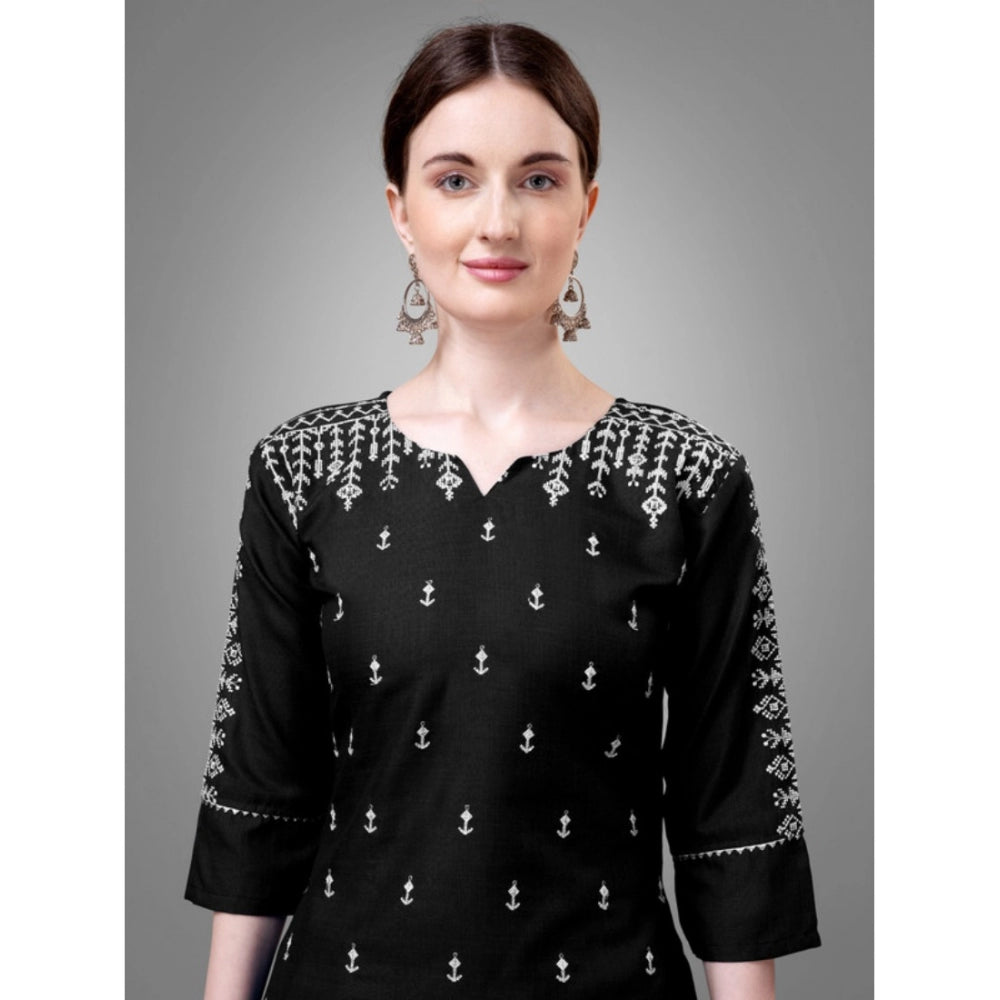 Shopper Beast Women's Casual 3-4 th Sleeve Embroidery Cotton Kurti Pant Dupatta Set (Black)