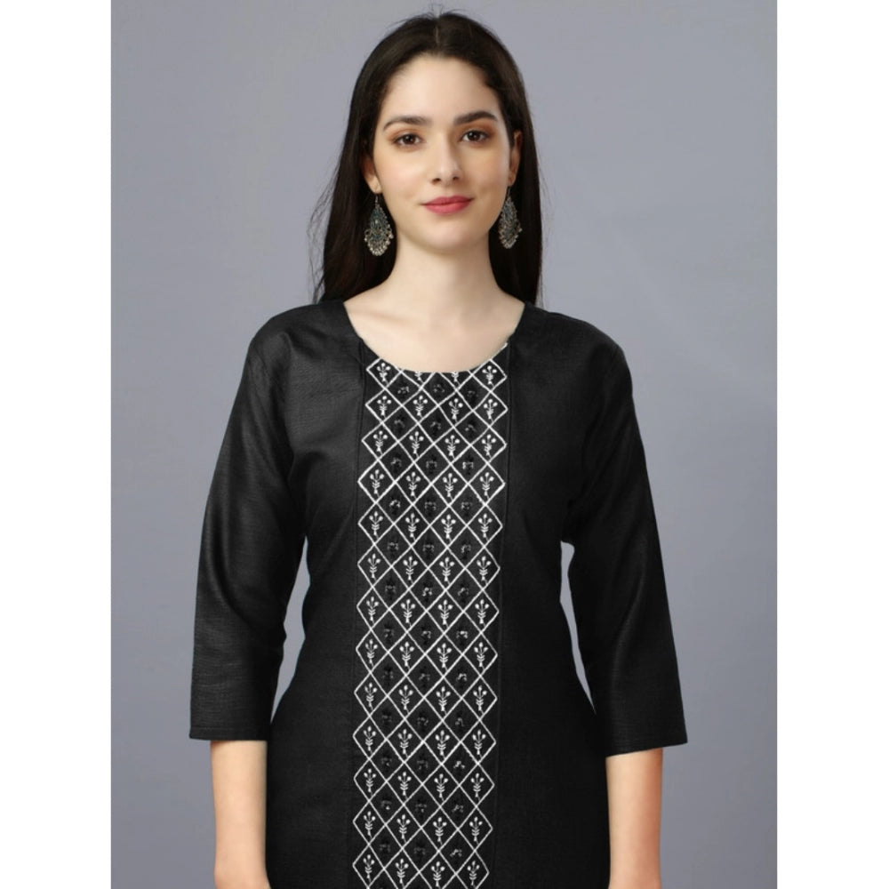 Shopper Beast Women's Casual 3-4 th Sleeve Embroidery Cotton Kurti (Black)