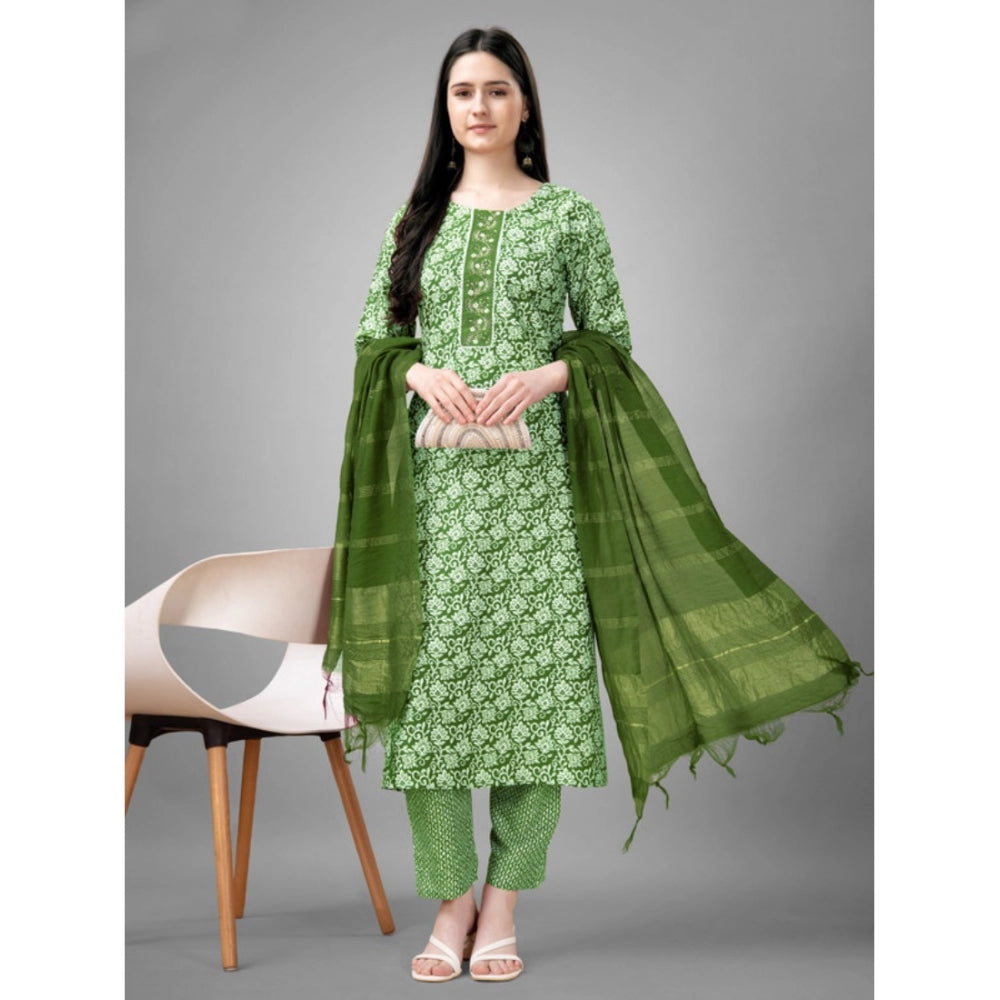 Shopper Beast Women's Casual 3-4 th Sleeve Embroidery Rayon Kurti Pant Dupatta Set (Green)