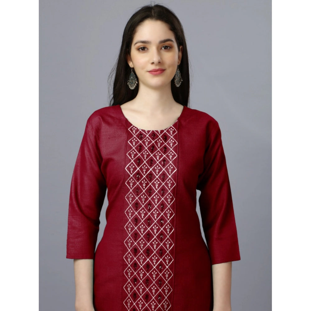 Shopper Beast Women's Casual 3-4 th Sleeve Embroidery Cotton Kurti (Maroon)