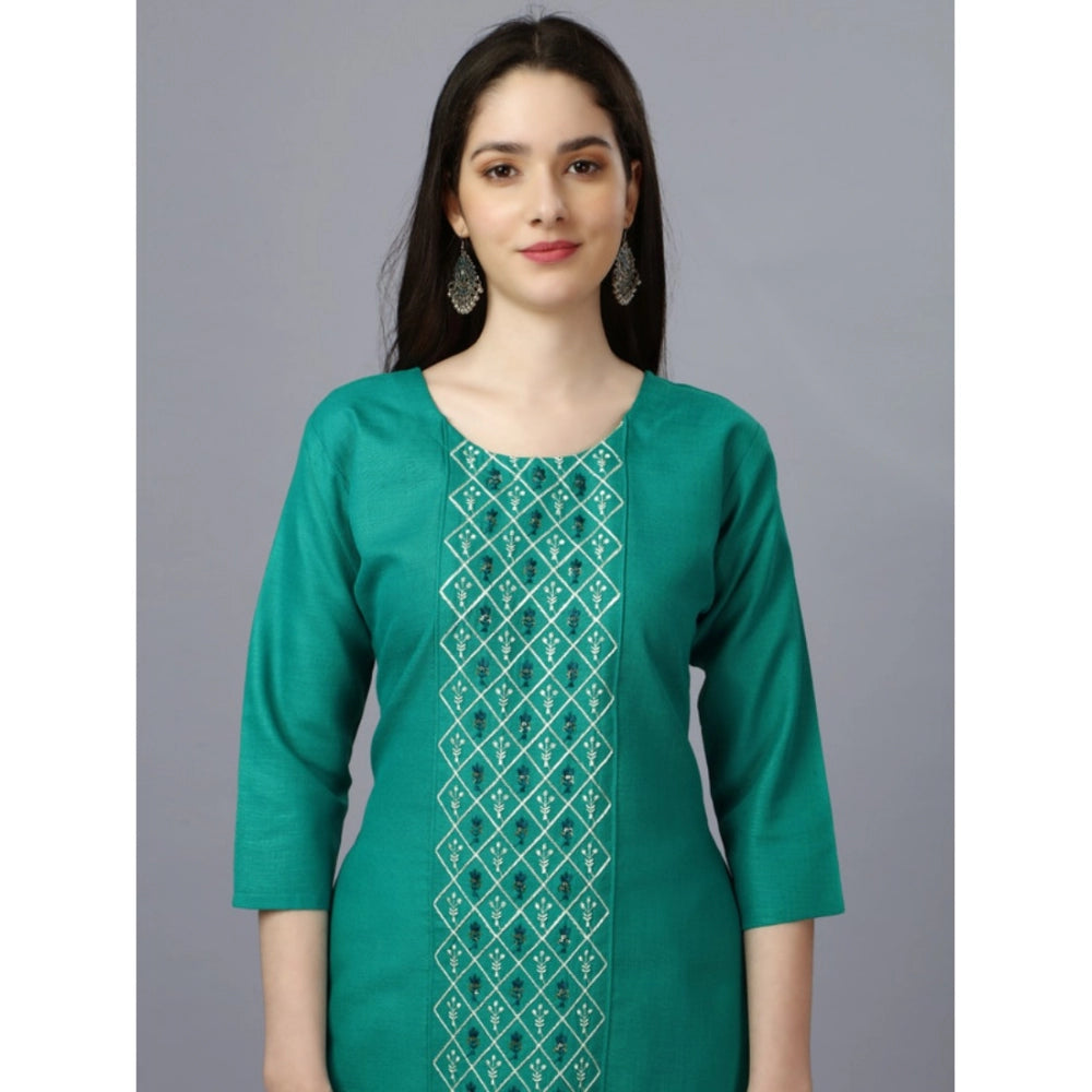 Shopper Beast Women's Casual 3-4 th Sleeve Embroidery Cotton Kurti (Light Green)