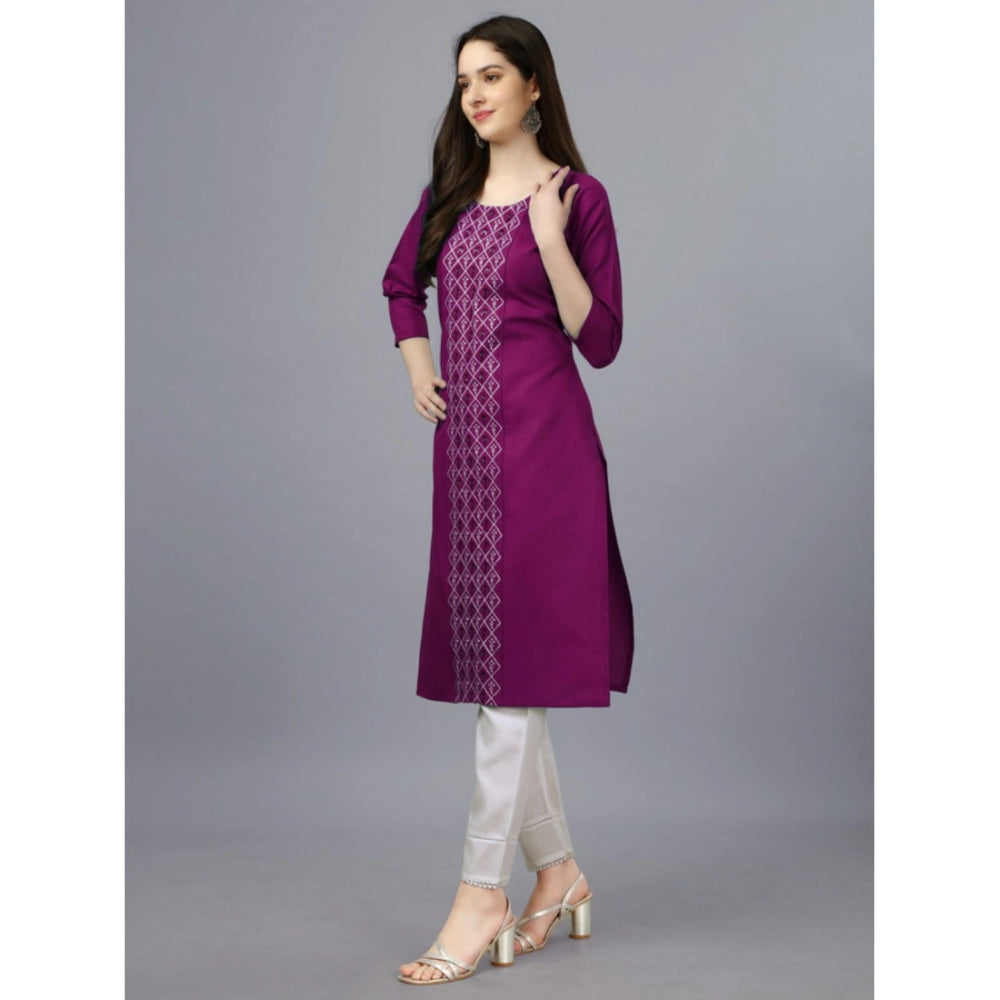 Shopper Beast Women's Casual 3-4 th Sleeve Embroidery Cotton Kurti (Purple)