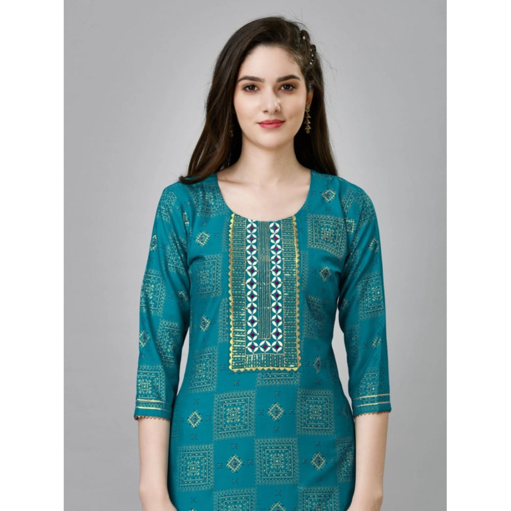 Shopper Beast Women's Casual 3-4 th Sleeve Embroidery Rayon Kurti Pant Set (Green)