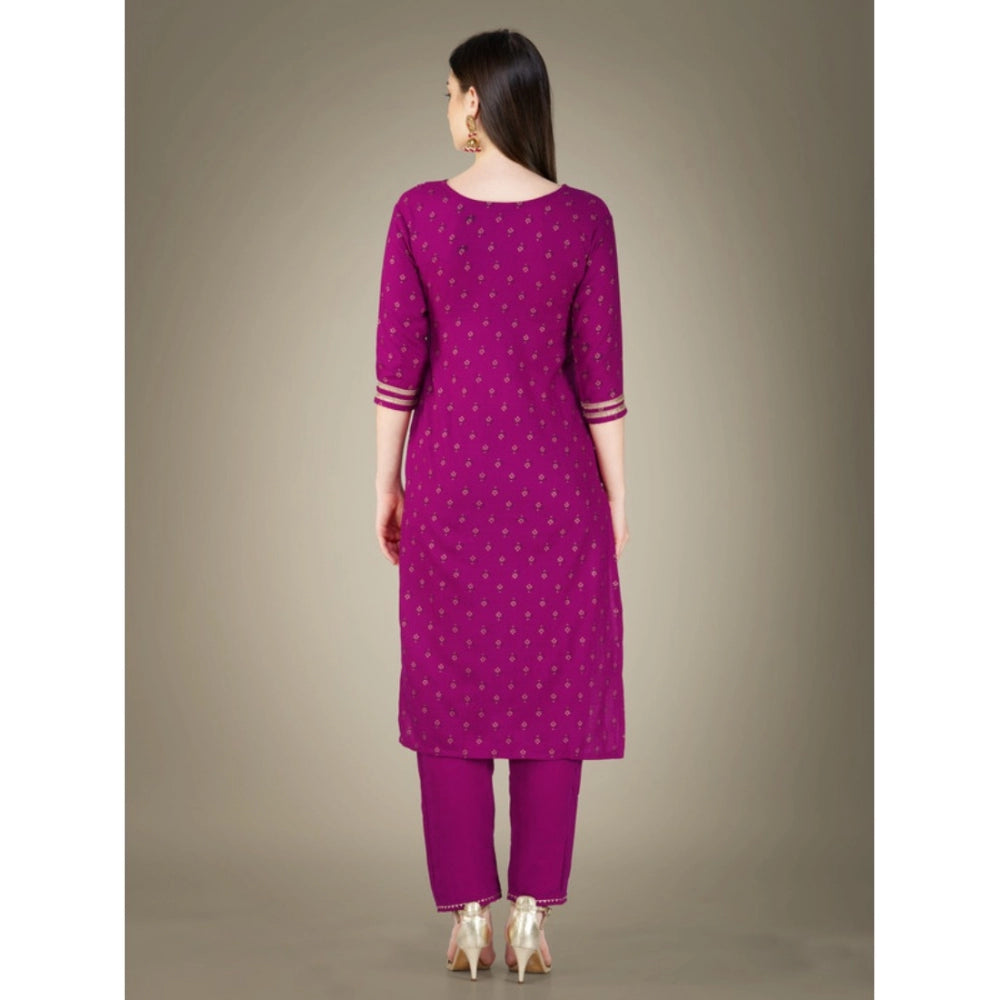 Shopper Beast Women's Casual 3-4 th Sleeve Embroidery Cotton Kurti Pant Dupatta Set (Purple)