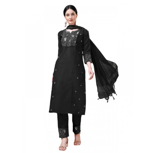 Shopper Beast Women's Casual 3-4 th Sleeve Embroidery Cotton Kurti Pant Dupatta Set (Black)