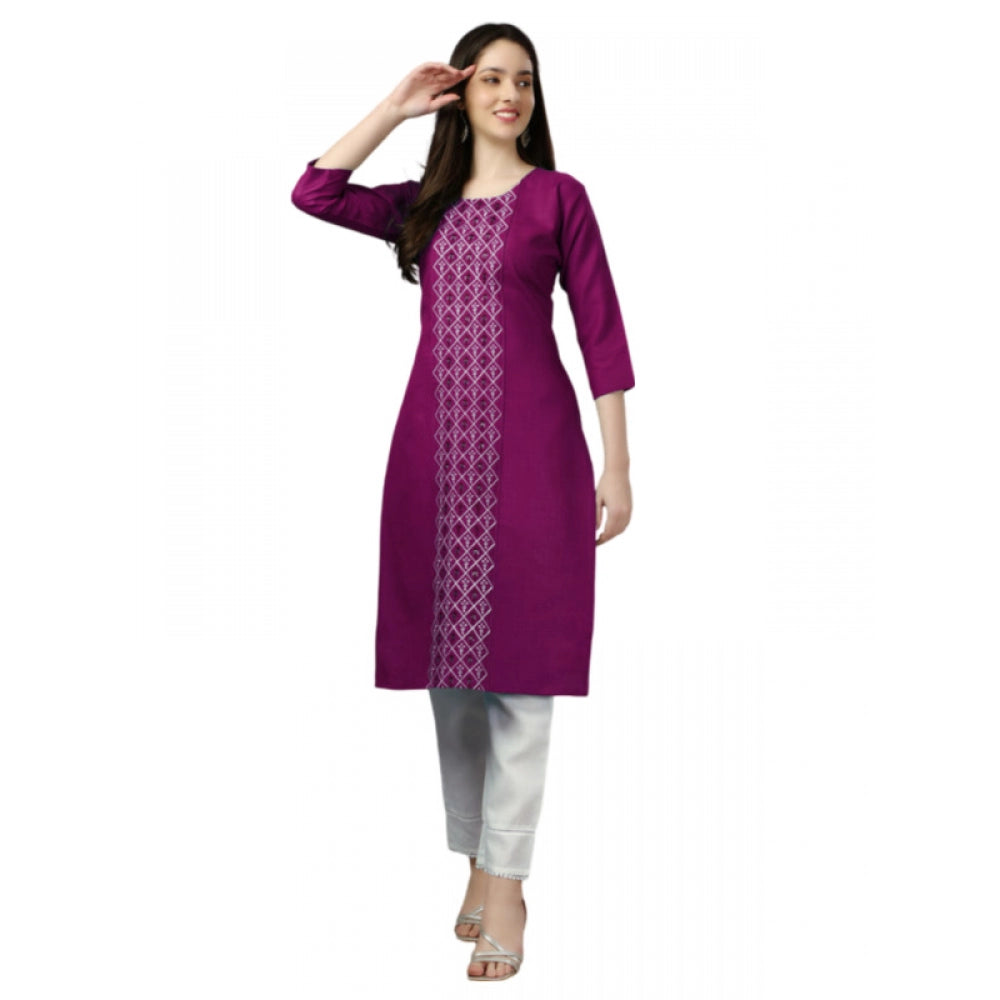 Shopper Beast Women's Casual 3-4 th Sleeve Embroidery Cotton Kurti (Purple)