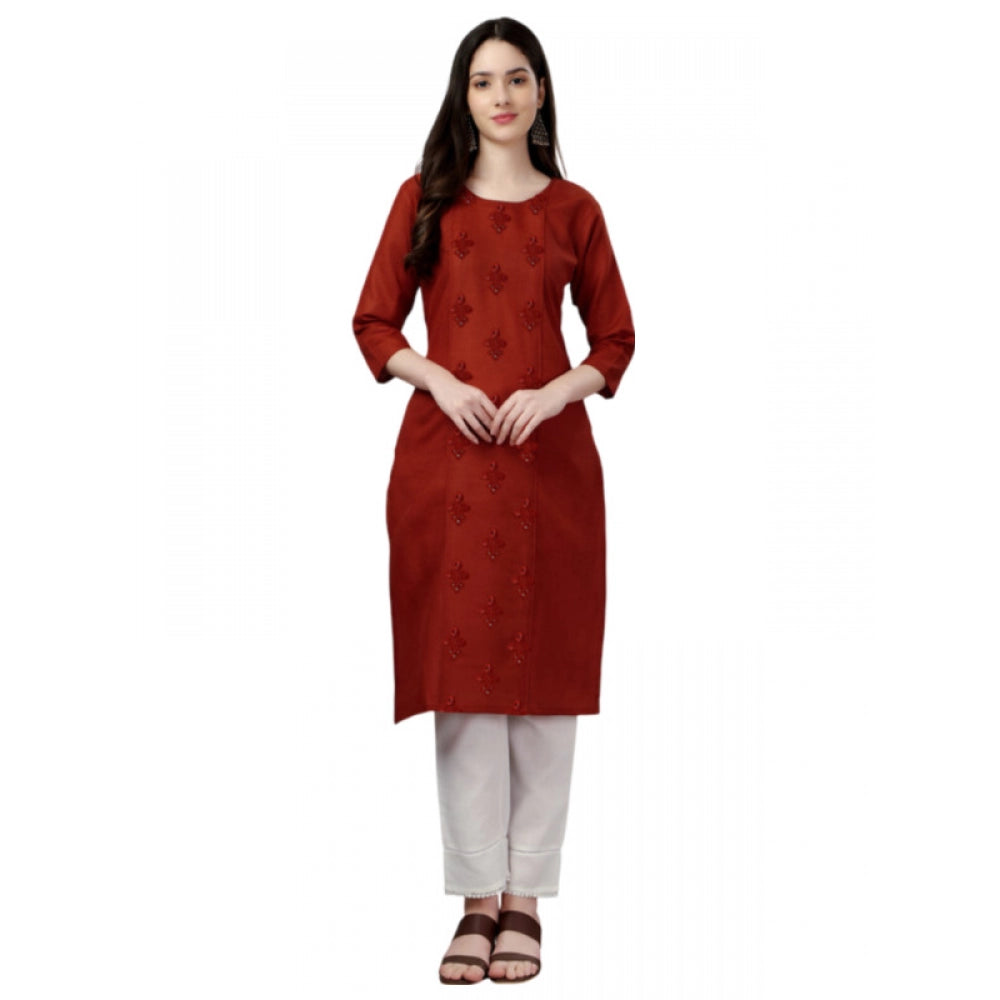 Shopper Beast Women's Casual 3-4 th Sleeve Embroidery Cotton Kurti (Rust)