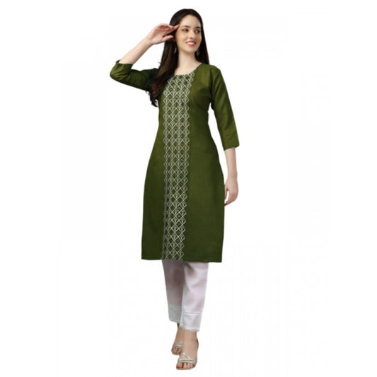 Shopper Beast Women's Casual 3-4 th Sleeve Embroidery Cotton Kurti (Dark Green)