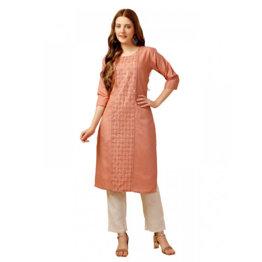 Shopper Beast Women's Casual 3-4 th Sleeve Embroidery Cotton Kurti Pant Set (Orange)