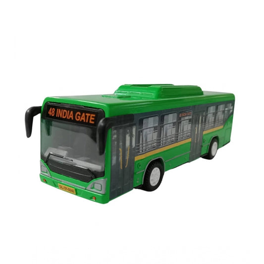 Shopper Beast Plastic 6 Wheels Pull Back Action Low Floor Bus (Green)