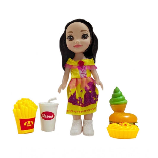 Shopper Beast Plastic Doll Set With Fast Food Accessories (Yellow)