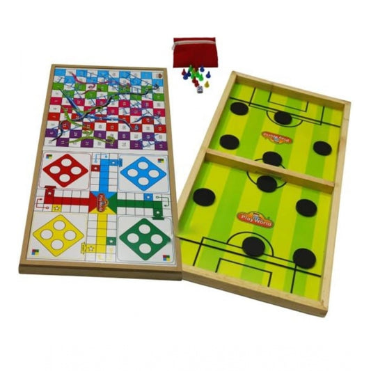 Shopper Beast Wood Carrom String Hockey Ludo Snake And Ladder 3 In 1 Board Game (Multicolor)