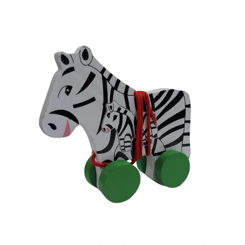 Shopper Beast Wooden Pull Along Toy For Babies  Toddlers Zebra (Multicolor)