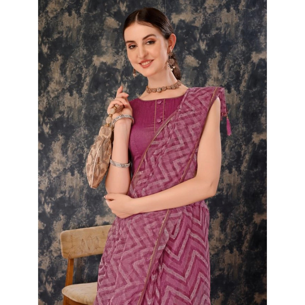 Shopper Beast Women's Linen Zig Zag Saree With Unstitched Blouse (Purple, 5-6 Mtrs)