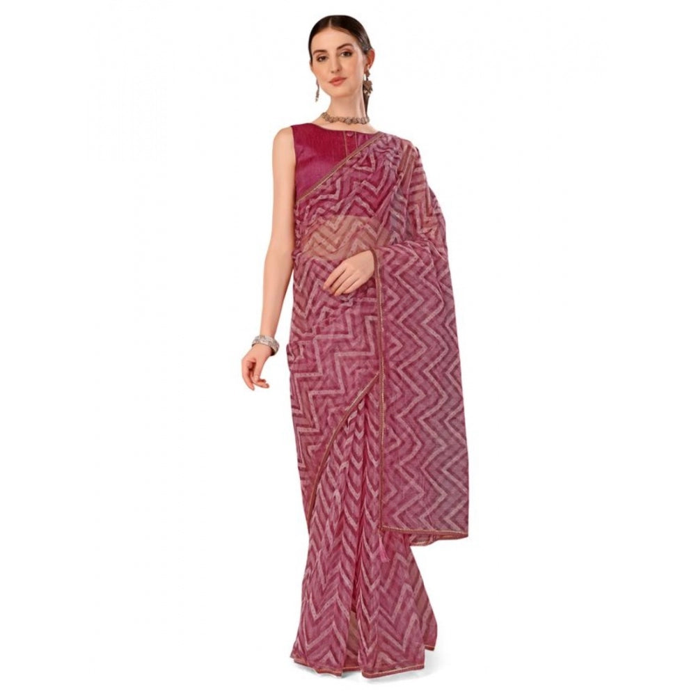 Shopper Beast Women's Linen Zig Zag Saree With Unstitched Blouse (Purple, 5-6 Mtrs)