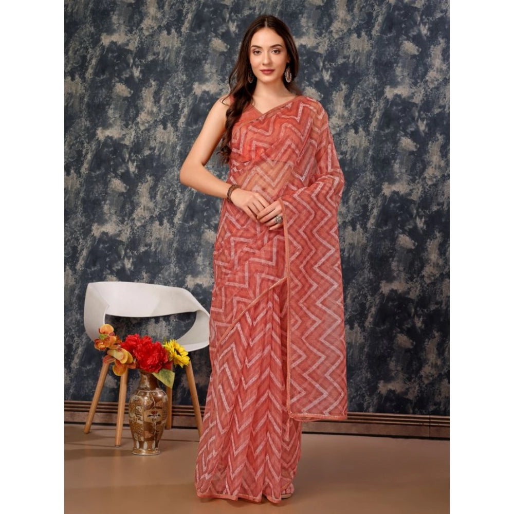 Shopper Beast Women's Linen Zig Zag Saree With Unstitched Blouse (Peach, 5-6 Mtrs)