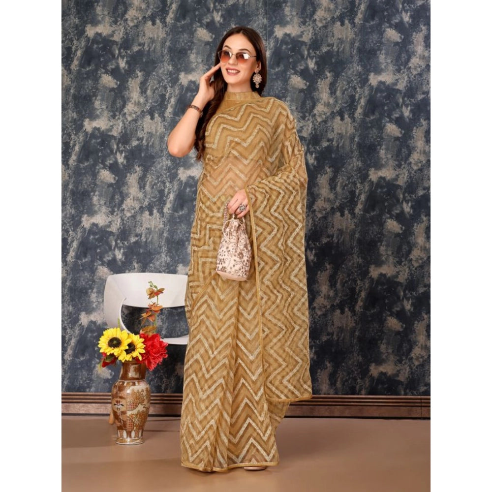 Shopper Beast Women's Linen Zig Zag Saree With Unstitched Blouse (Beige, 5-6 Mtrs)