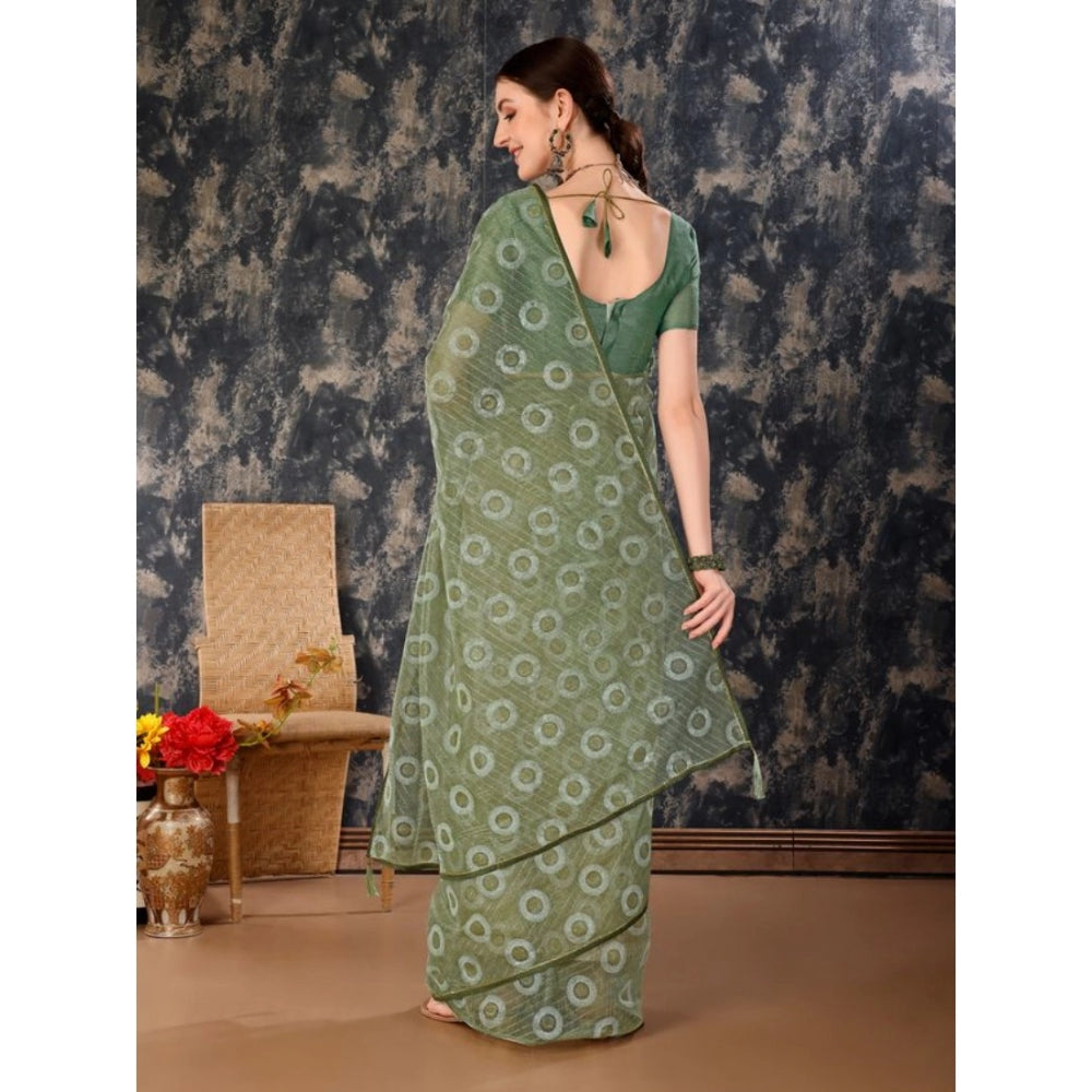 Shopper Beast Women's Linen Gola Printed Saree With Unstitched Blouse (Green, 5-6 Mtrs)