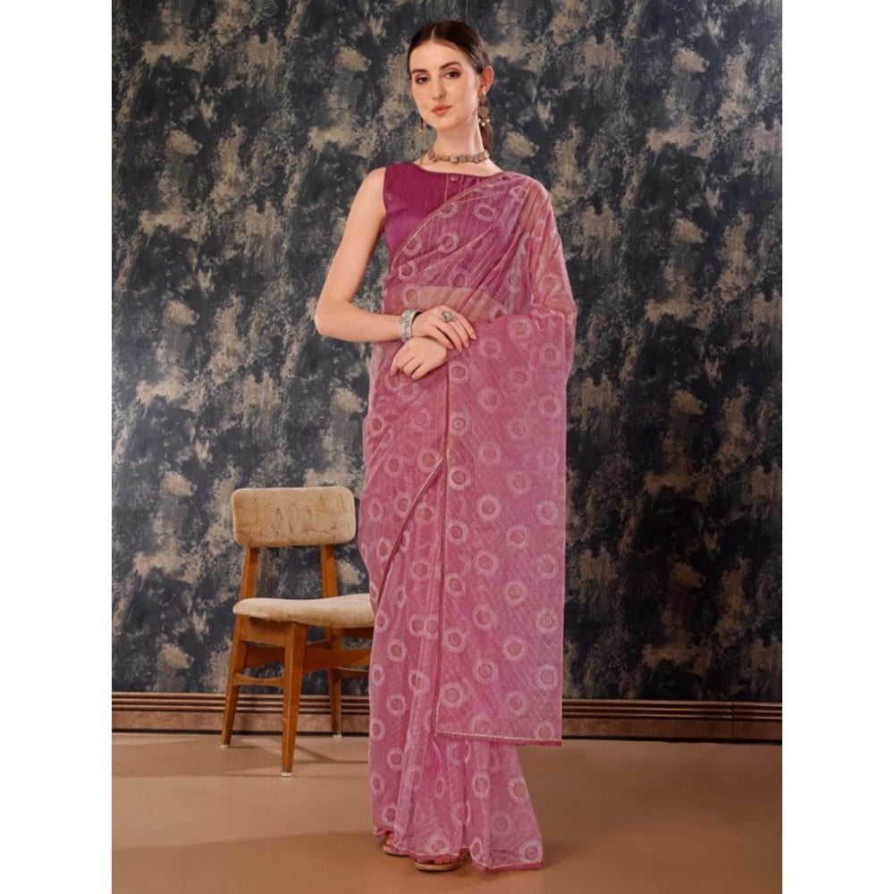 Shopper Beast Women's Linen Gola Printed Saree With Unstitched Blouse (Purple, 5-6 Mtrs)