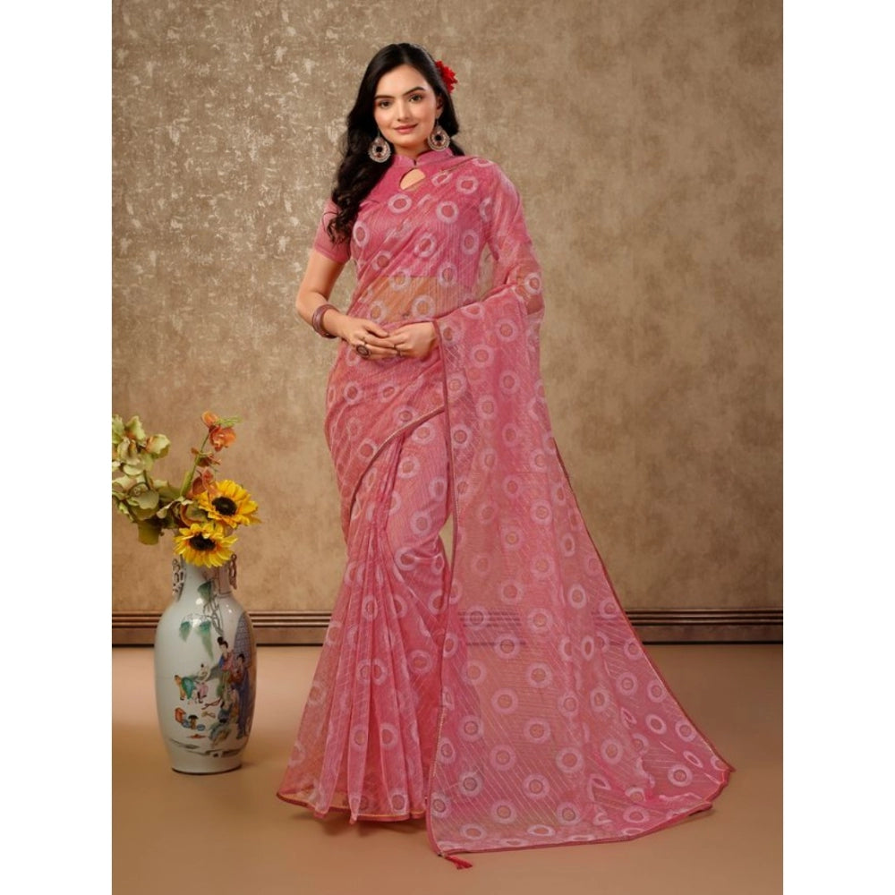 Shopper Beast Women's Linen Gola Printed Saree With Unstitched Blouse (Light Pink, 5-6 Mtrs)