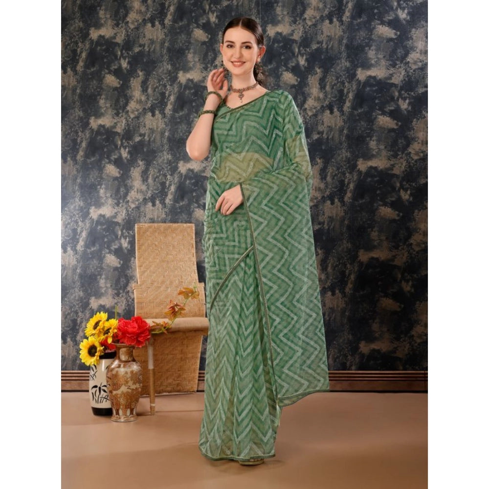 Shopper Beast Women's Linen Zig Zag Saree With Unstitched Blouse (Green, 5-6 Mtrs)