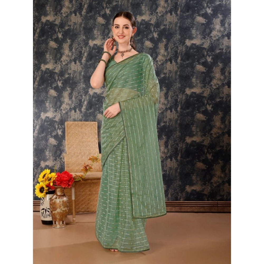 Shopper Beast Women's Linen Line Saree With Unstitched Blouse (Green, 5-6 Mtrs)