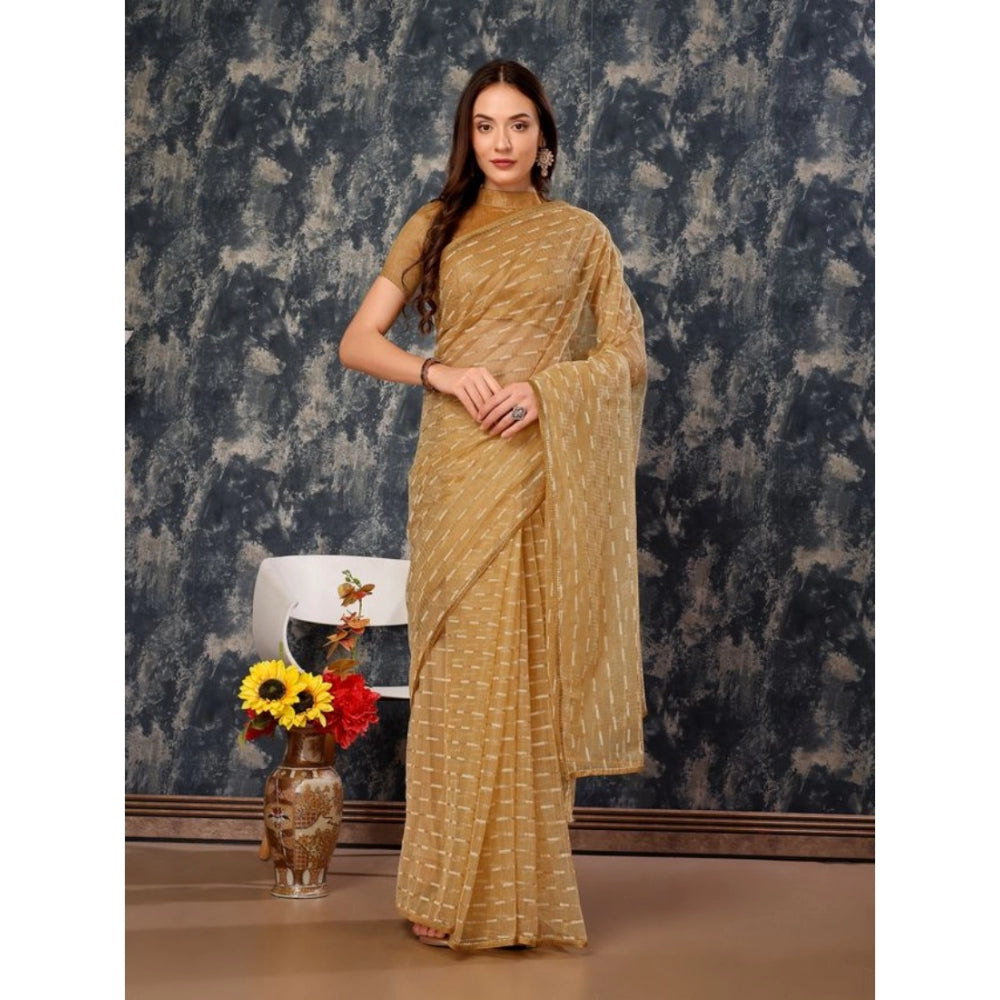 Shopper Beast Women's Linen Line Saree With Unstitched Blouse (Beige, 5-6 Mtrs)