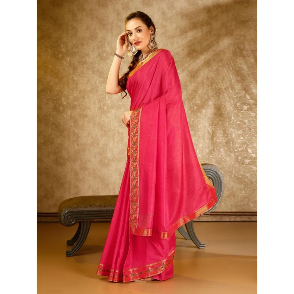 Shopper Beast Women's Vichitra Swiroshki Butta Saree With Unstitched Blouse (Pink, 5-6 Mtrs)