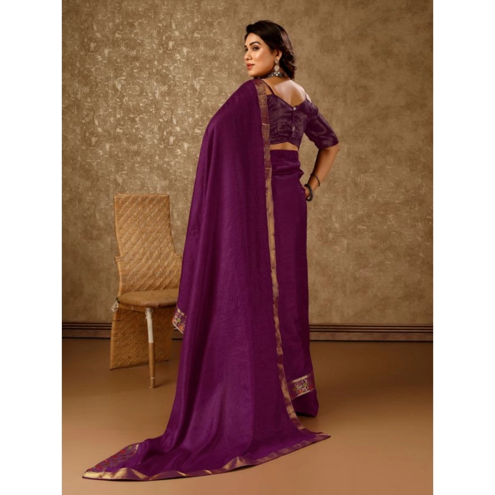 Shopper Beast Women's Vichitra Swiroshki Butta Saree With Unstitched Blouse (Wine, 5-6 Mtrs)