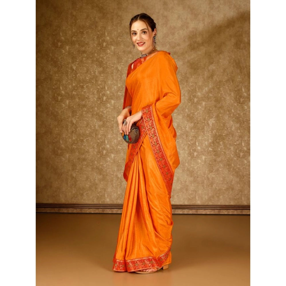 Shopper Beast Women's Vichitra Swiroshki Butta Saree With Unstitched Blouse (Yellow, 5-6 Mtrs)