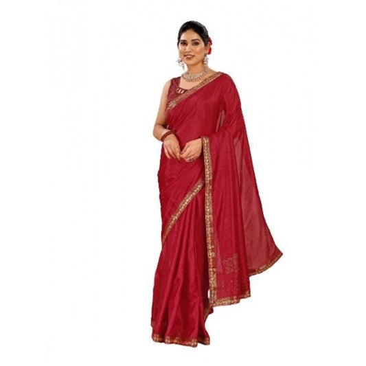 Shopper Beast Women's Vichitra Swiroshki Butta Saree With Unstitched Blouse (Maroon, 5-6 Mtrs)