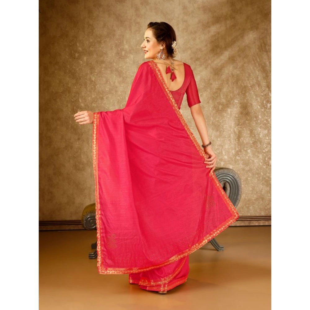 Shopper Beast Women's Vichitra Swiroshki Butta Saree With Unstitched Blouse (Pink, 5-6 Mtrs)