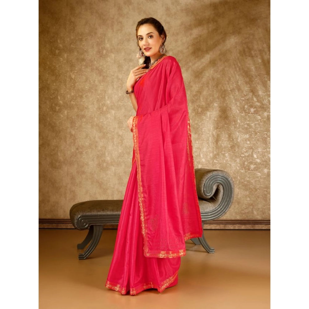 Shopper Beast Women's Vichitra Swiroshki Butta Saree With Unstitched Blouse (Pink, 5-6 Mtrs)