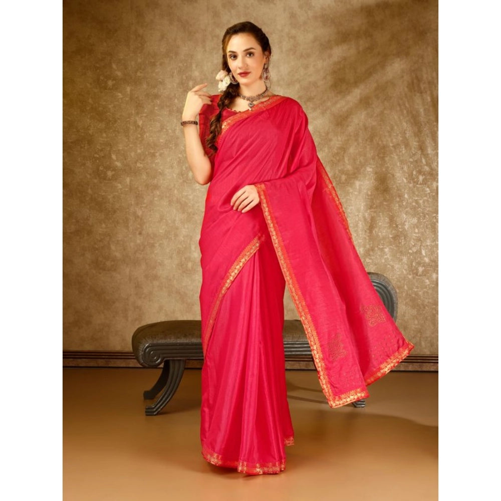 Shopper Beast Women's Vichitra Swiroshki Butta Saree With Unstitched Blouse (Pink, 5-6 Mtrs)