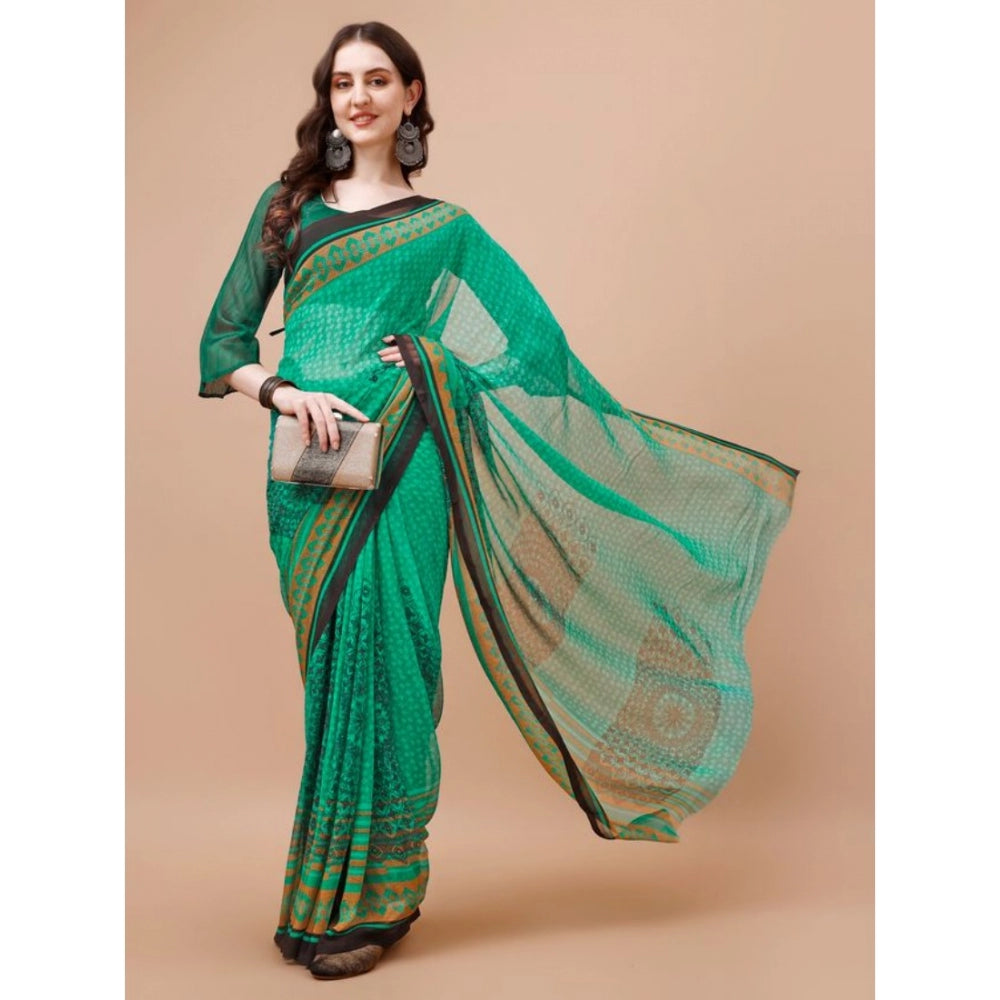 Shopper Beast Women's Weightless Floral Printed Saree With Unstitched Blouse (Green, 5-6 Mtrs)