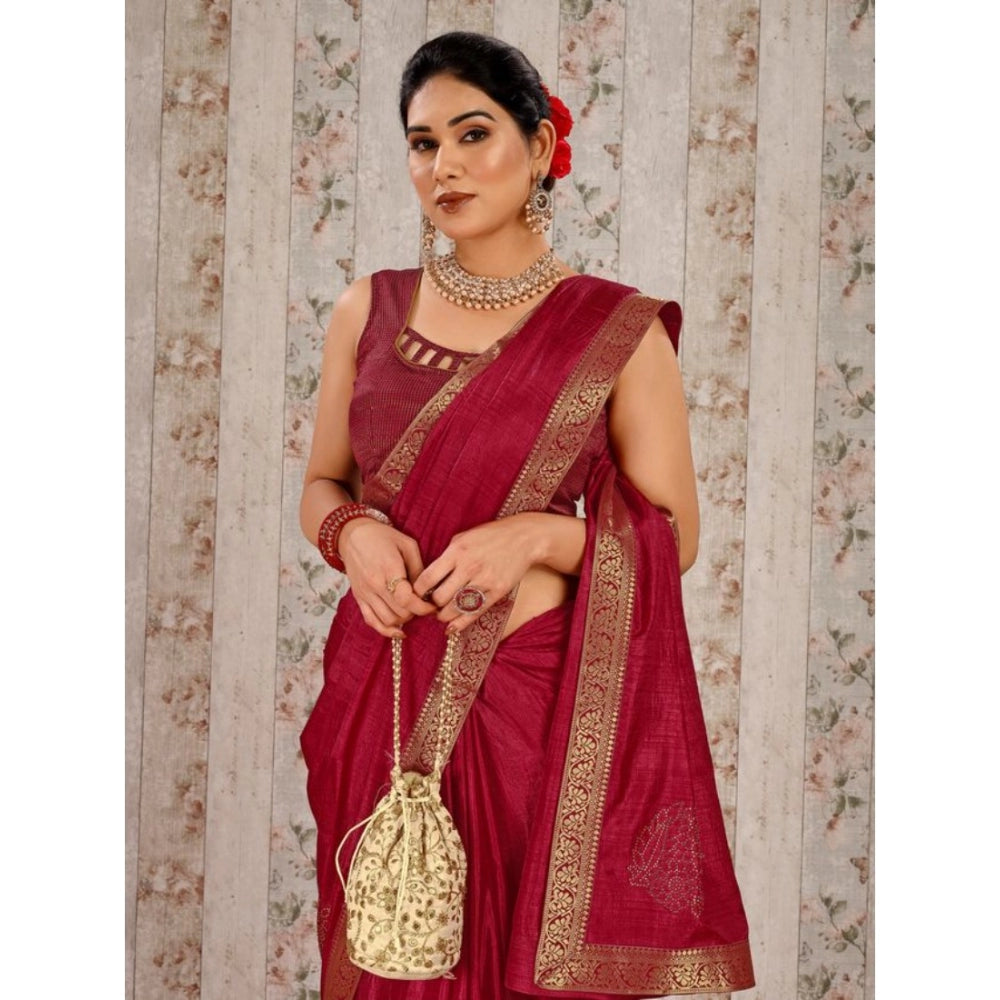 Shopper Beast Women's Vichitra Swiroshki Butta Saree With Unstitched Blouse (Maroon, 5-6 Mtrs)