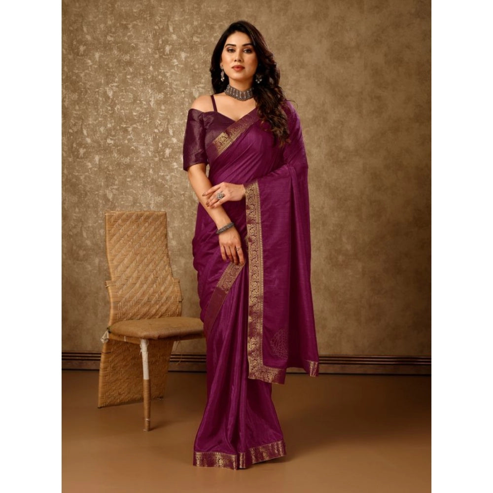 Shopper Beast Women's Vichitra Swiroshki Butta Saree With Unstitched Blouse (Wine, 5-6 Mtrs)