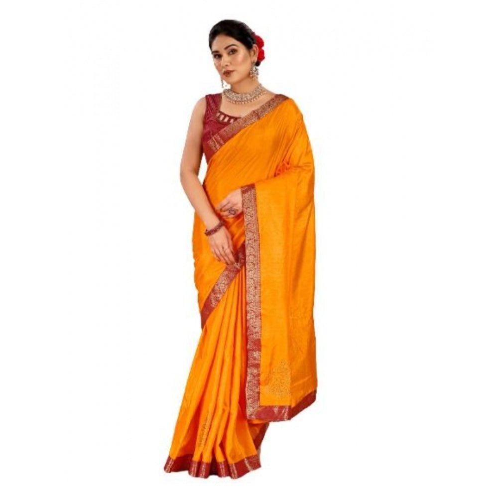 Shopper Beast Women's Vichitra Swiroshki Butta Saree With Unstitched Blouse (Yellow, 5-6 Mtrs)