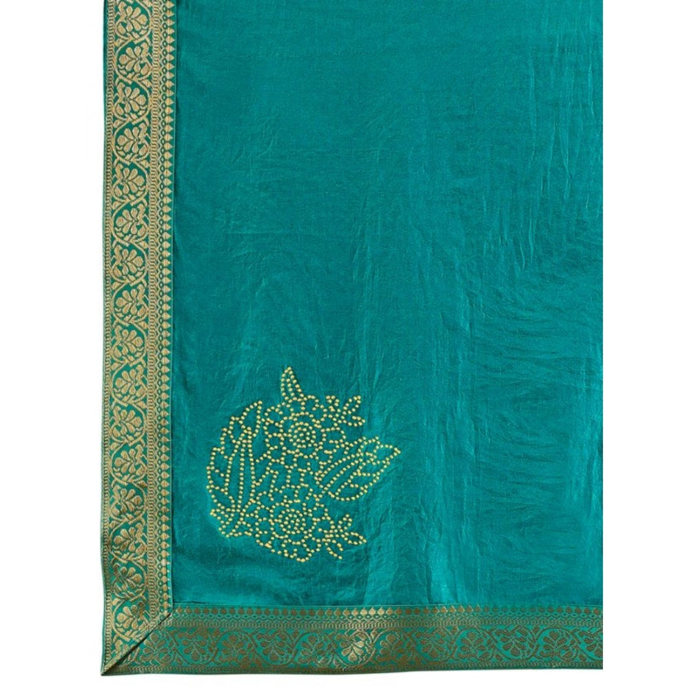 Shopper Beast Women's Vichitra Swiroshki Butta Saree With Unstitched Blouse (Teal Blue, 5-6 Mtrs)