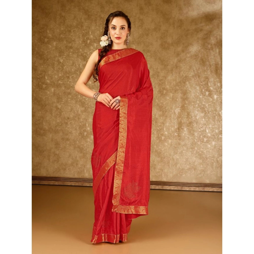 Shopper Beast Women's Vichitra Swiroshki Butta Saree With Unstitched Blouse (Red, 5-6 Mtrs)