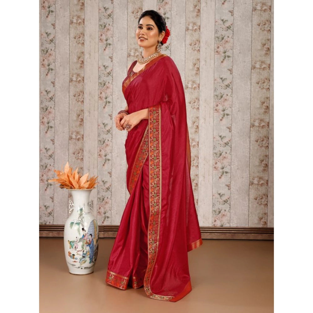 Shopper Beast Women's Vichitra Swiroshki Butta Saree With Unstitched Blouse (Maroon, 5-6 Mtrs)