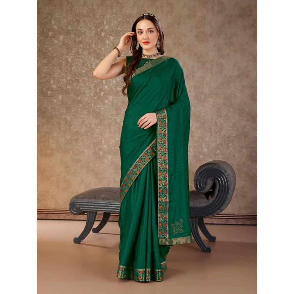 Shopper Beast Women's Vichitra Swiroshki Butta Saree With Unstitched Blouse (Green, 5-6 Mtrs)