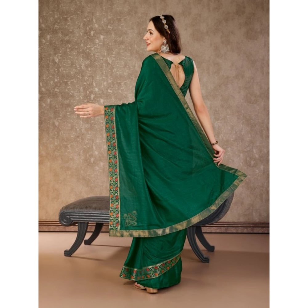 Shopper Beast Women's Vichitra Swiroshki Butta Saree With Unstitched Blouse (Green, 5-6 Mtrs)