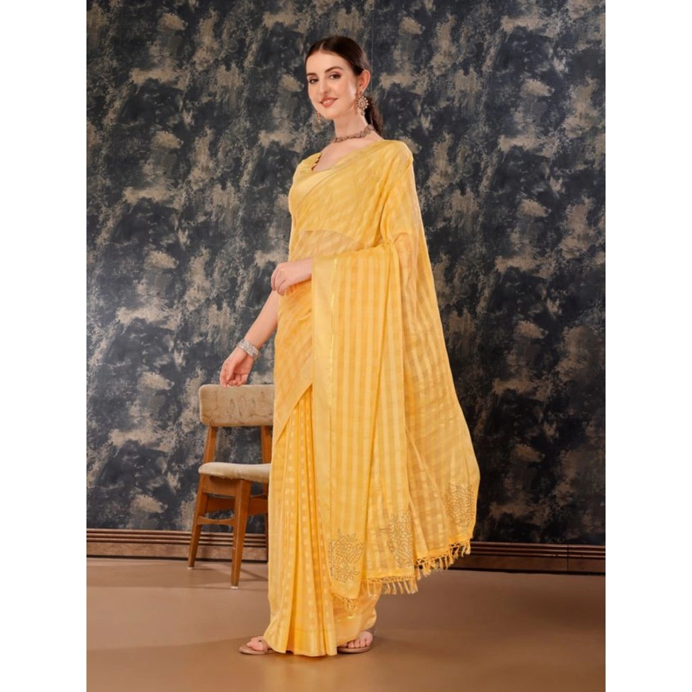 Shopper Beast Women's Chiffon Fabric Line Saree With Unstitched Blouse (Yellow, 5-6 Mtrs)