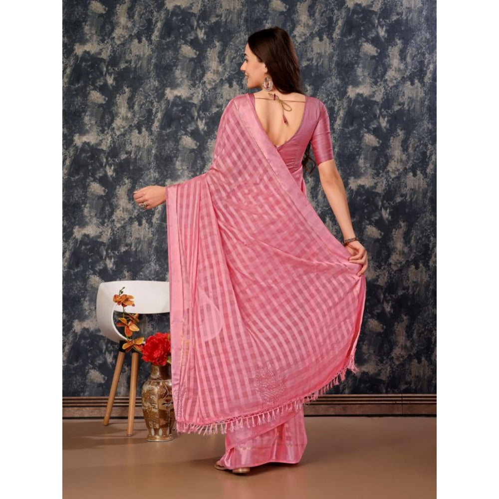 Shopper Beast Women's Chiffon Fabric Line Saree With Unstitched Blouse (Pink, 5-6 Mtrs)