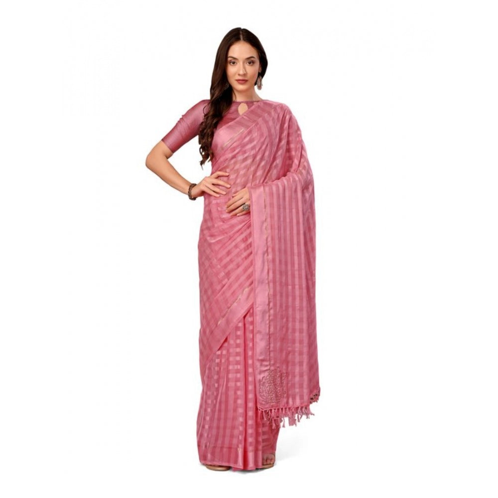 Shopper Beast Women's Chiffon Fabric Line Saree With Unstitched Blouse (Pink, 5-6 Mtrs)