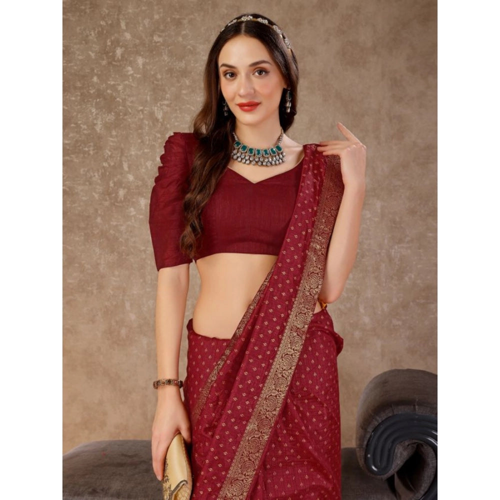 Shopper Beast Women's Vichitra Bandhani Saree With Unstitched Blouse (Maroon, 5-6 Mtrs)