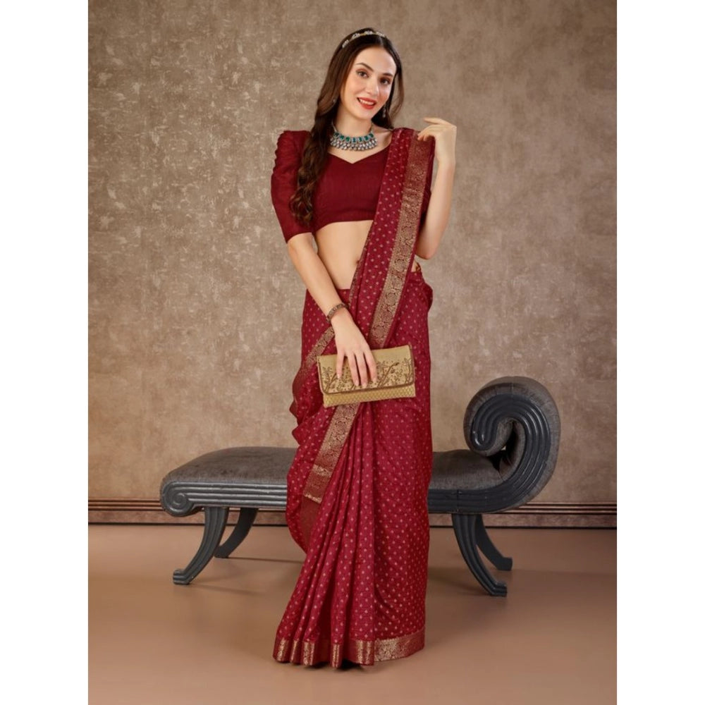 Shopper Beast Women's Vichitra Bandhani Saree With Unstitched Blouse (Maroon, 5-6 Mtrs)