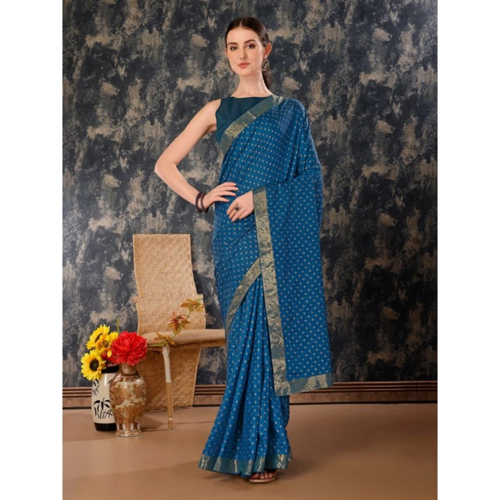 Shopper Beast Women's Vichitra Bandhani Saree With Unstitched Blouse (Blue, 5-6 Mtrs)