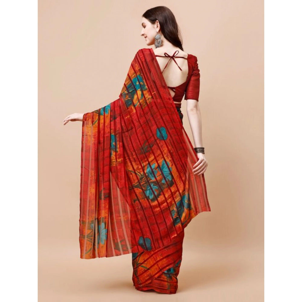 Shopper Beast Women's Georgette Floral Printed Saree With Unstitched Blouse (Maroon, 5-6 Mtrs)